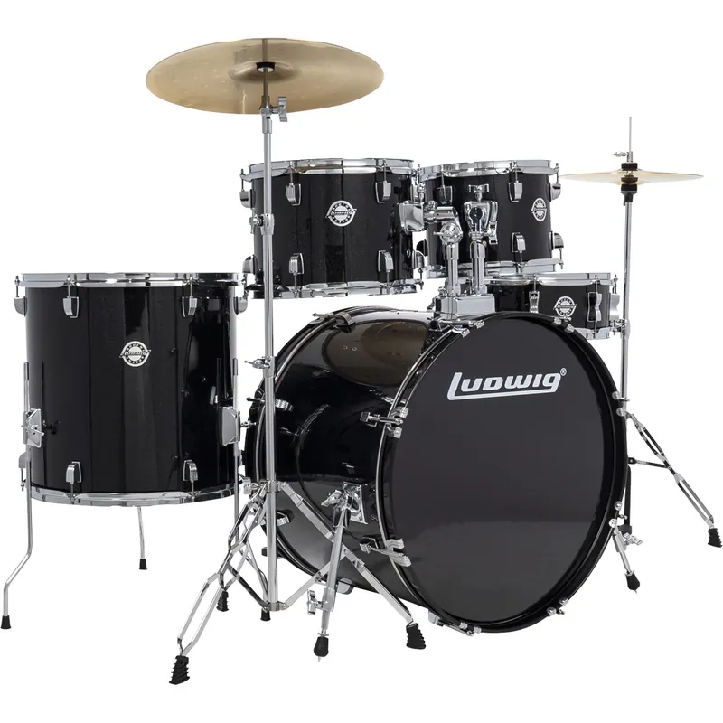 Premium Ludwig Accent Drive Black Sparkle 5-Piece Drum Kit + Hardwar